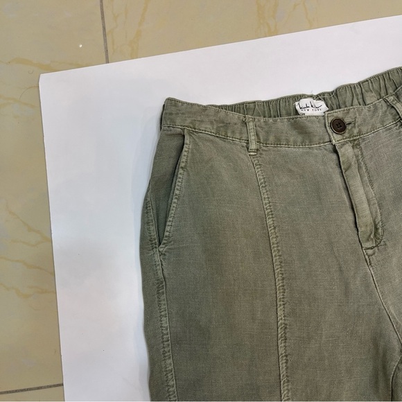 Nicole Miller New York Women Cargo Pants Cropped Green Linen Size S - Picture 11 of 13
